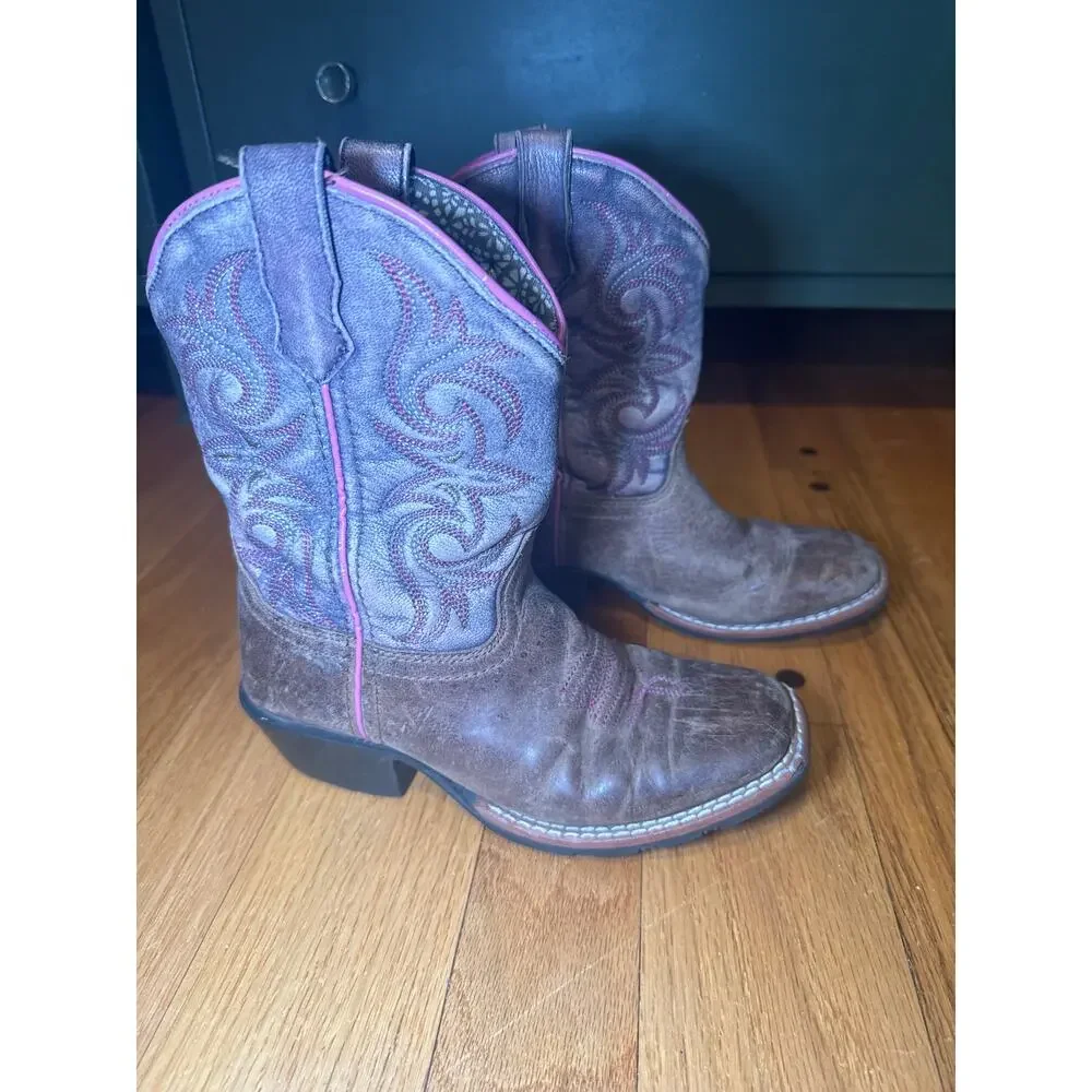 Dan Post Cowboy Western Boots Kids Sz 12.5D Distressed Brown Leather